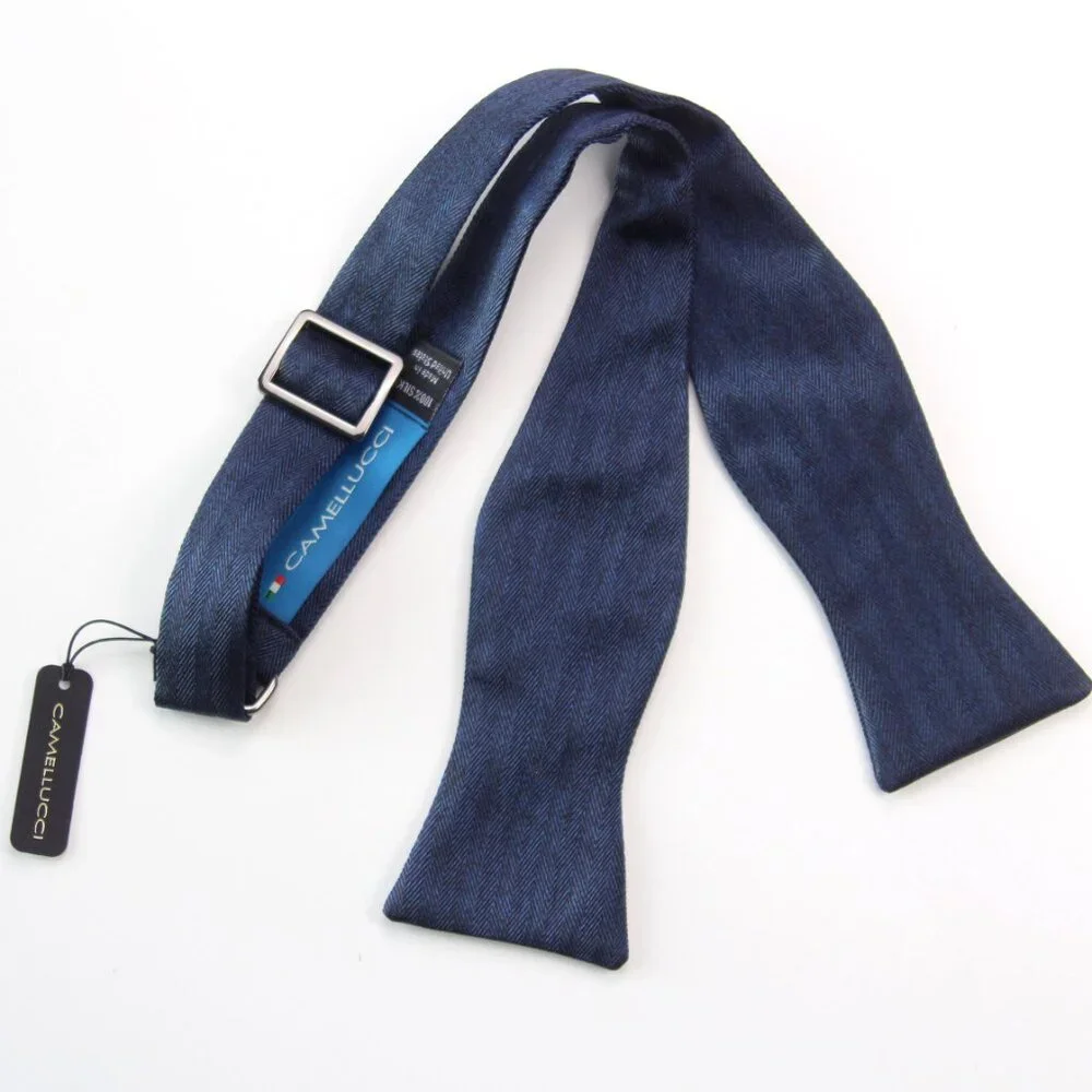 Men's Self-tied Bow Tie 100%Silk Navy Blue Stripes‎ S730
